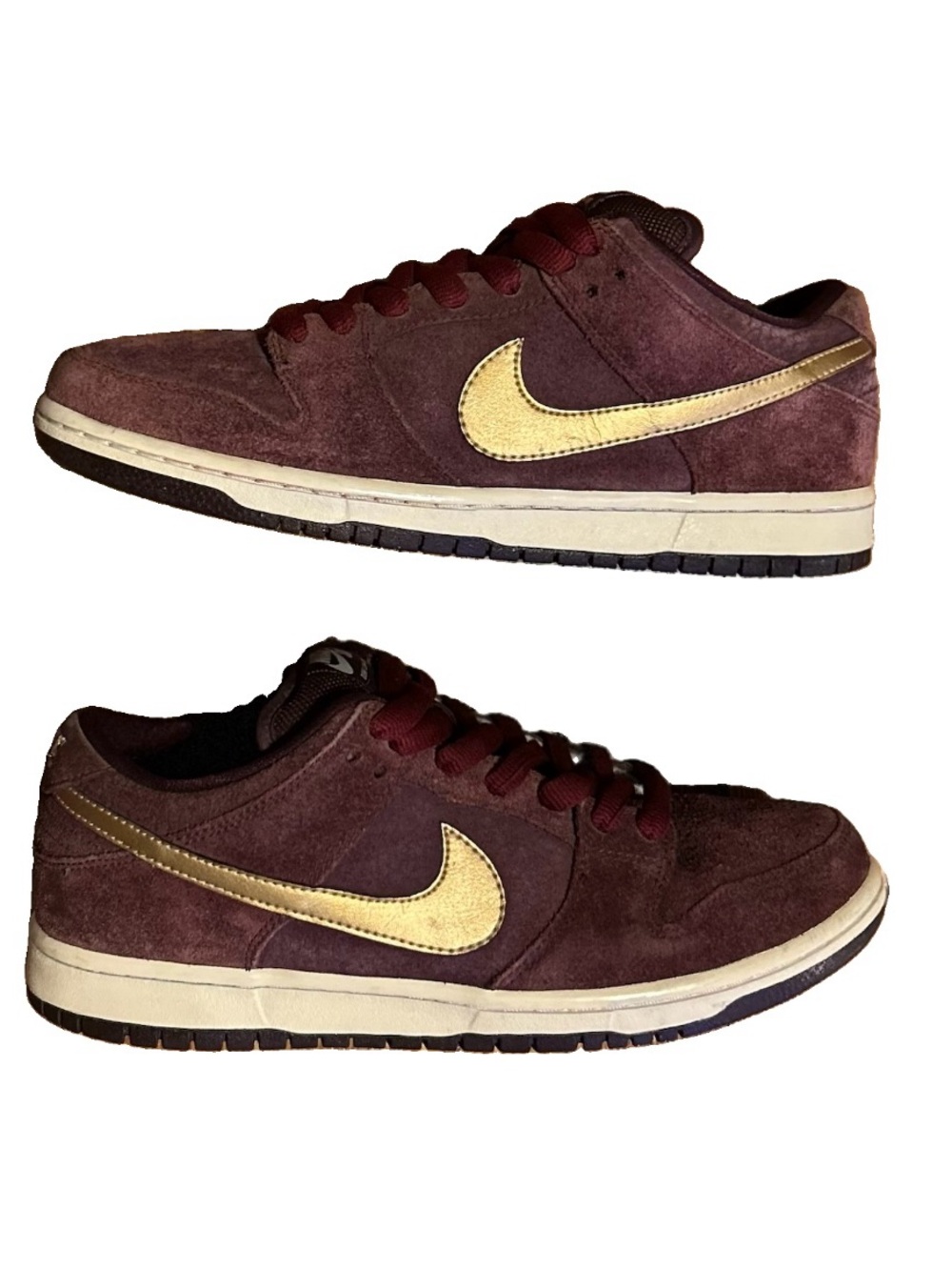 Nike SB Dunk Low Pro Deep Burgundy Metallic Gold 304292-229 Size 8 Used Good